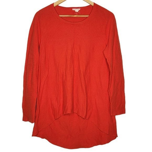 Eileen Fisher Small S Bright‎ Red Knit High - Low Long Sleeve Cotton Top